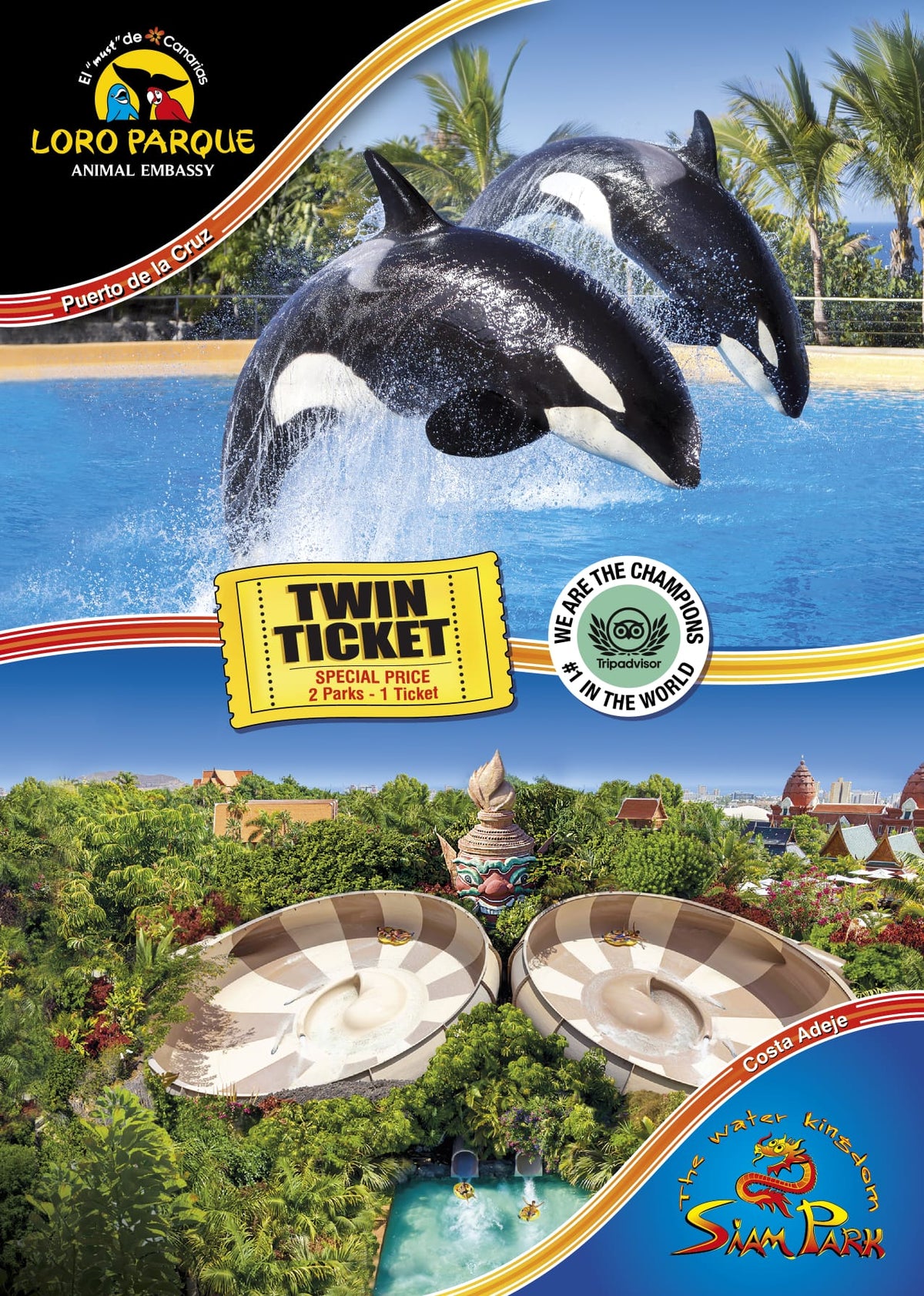 Twin Ticket: (Siam Park + Loro Parque)